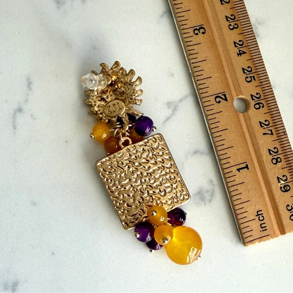 Celestial Sun Moon Earrings Vintage Style Tile 90’s Vibe Ornate Beaded Purple
